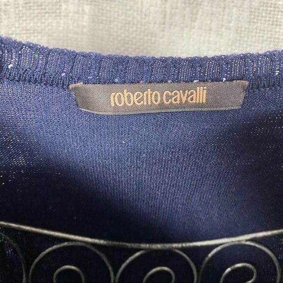 Roberto Cavalli navy sweater with ribbed sleeves - Picture 3 of 4